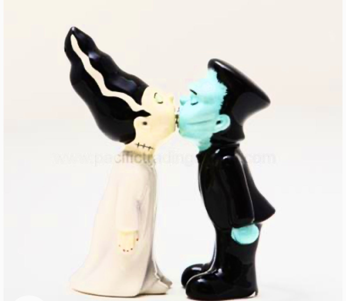 Magnetic kissing bride and Frankenstein salt & pepper shaker set